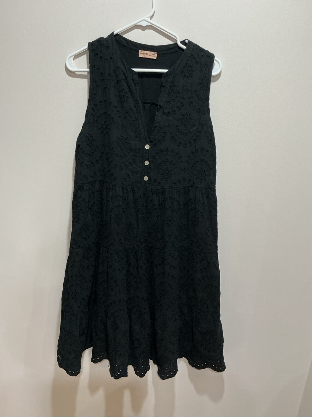 Civico 51 Sleeveless Black Eyelet Cotton Dress size medium
